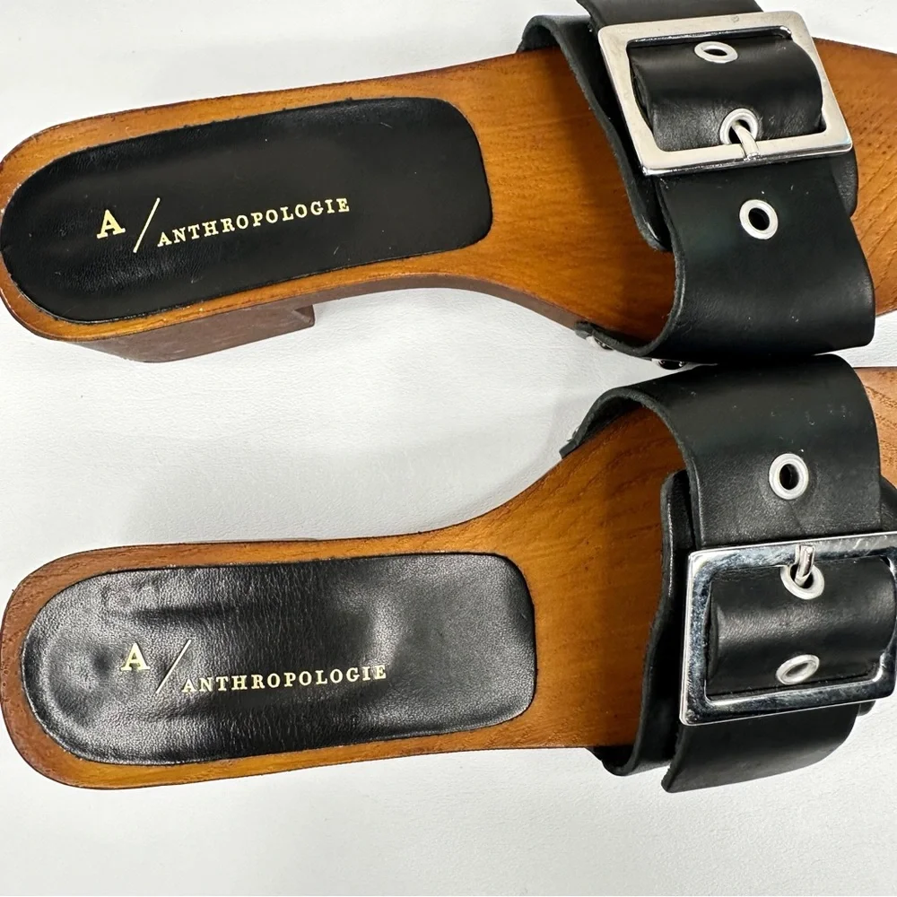Anthropologie Open Toe Buckle Sandals Black SZ 37 - Picture 8 of 12